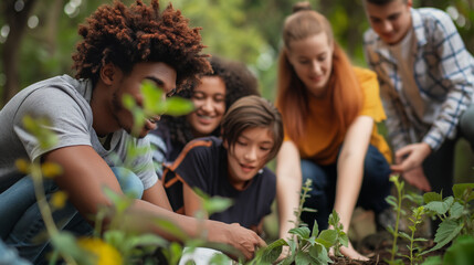 Teachers and students working together on a community service project. Knowledge, friendship, respect for each other, education