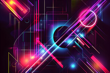 Bold neon futuristic composition with glowing lines. Dynamic creation on black background. - obrazy, fototapety, plakaty
