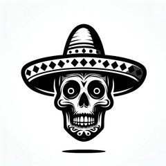 illustration design logo a  skull with hat sombrero 