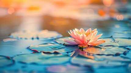 Serene Water Lily at Sunset on Tranquil Pond
