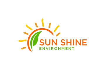 Sunlight nature logo design with leaf elements, symbolizing environmentally friendly energy.