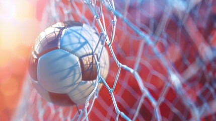Football ball in the net of a goal - 3d rendering
