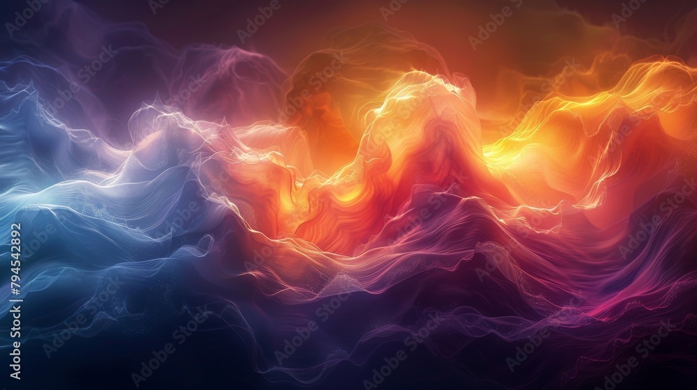 Poster a mesmerizing display of sound and color displaying the interconnectivity between different frequenc