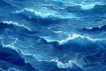 Electric blue waves pattern the liquid azure ocean - obrazy, fototapety, plakaty