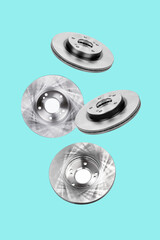 Falling brake disc on tranquil background. - 794545285