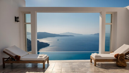Luxury Hotel Room with pool and sea landscape in Santorini , Greece