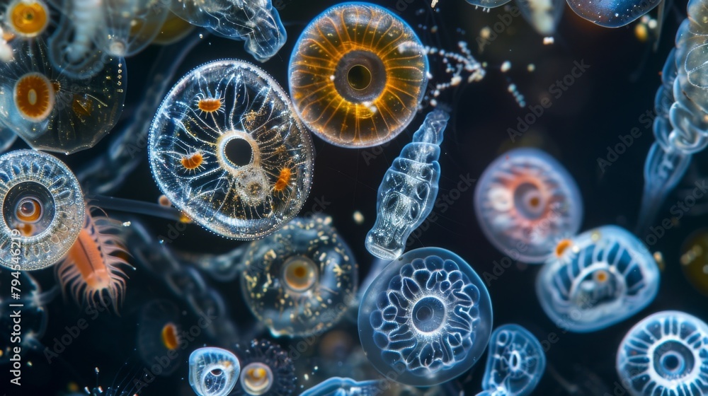 Aufkleber in this image plankton is seen in various stages of development from small larvae to fully grown adu