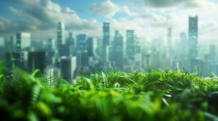 A futuristic image of a cityscape powered by clean and sustainable biofuels as envisioned by a keynote speaker at the seminar. . - obrazy, fototapety, plakaty