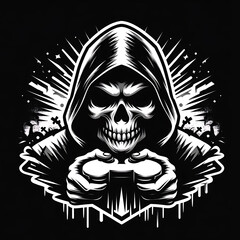 illustration design logo a skull with hoodie