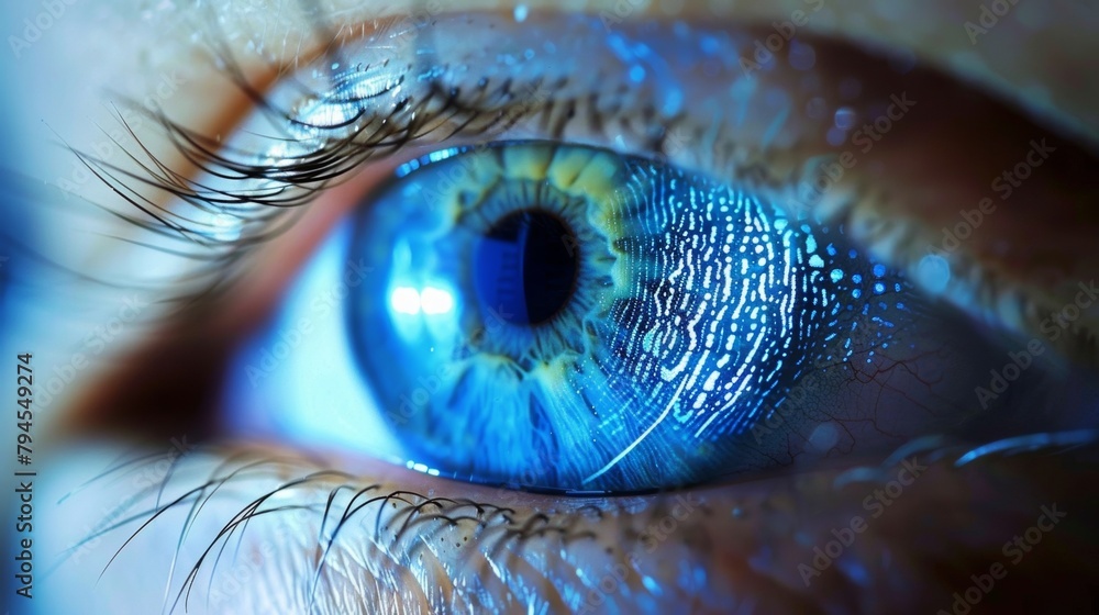 Poster a persons unique biological traits such as their fingerprints and iris patterns being used to create