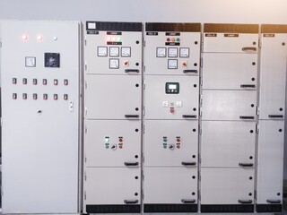 Electrical switch gear at Low Voltage power control center cabinet in industrial power plant.