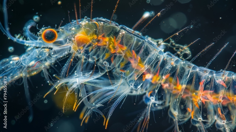 Poster a closeup view of a zooplankton larva its transparent body revealing its developing and nervous syst