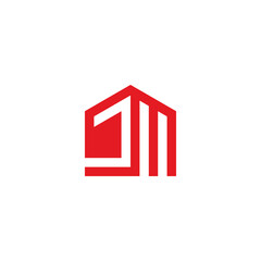 JM monogram logo in house shape red color.