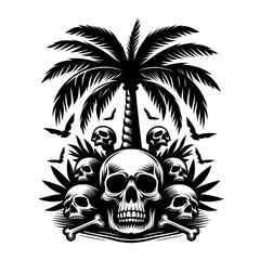 illustration logo design a skull and palm