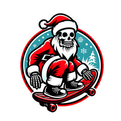 illustration logo design skull Santa clous with skyboard
