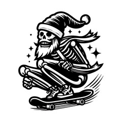 illustration logo design skull Santa clous with skyboard