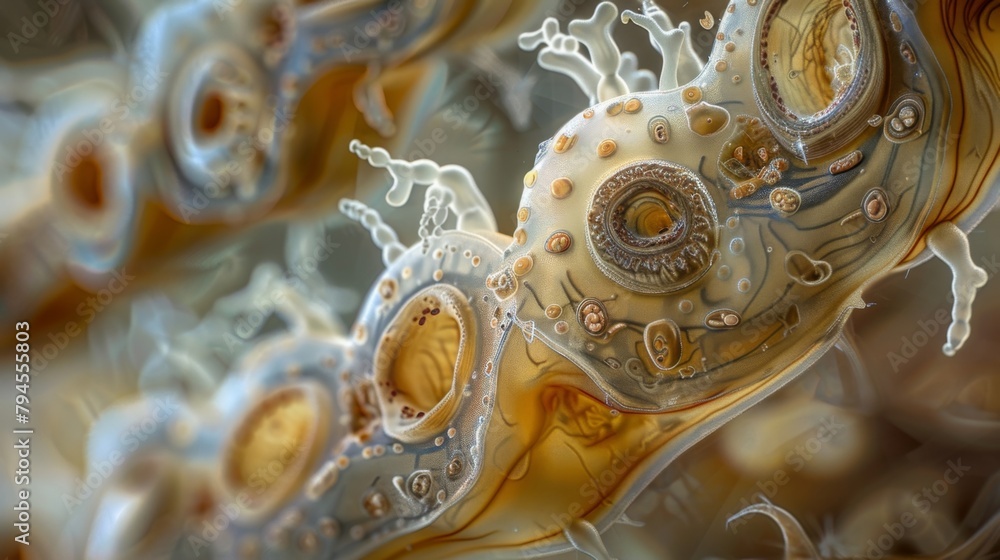 Poster an intricate view of the internal structure of a nematode with its muscular stomach nerve cord and v