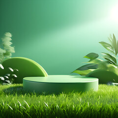 product showcase background, green grass background, GenerativeAI
