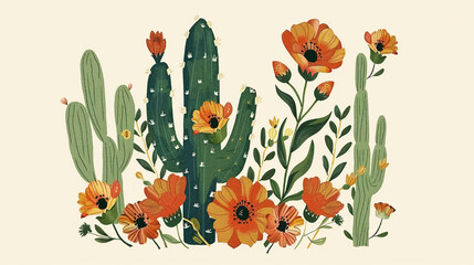 Bohemian Desert Flower Logo on Cream Background - Cactus Vector Design