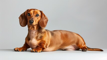 Charming Dachshund Dog Posing on Plain Background, Perfect for Text Addition