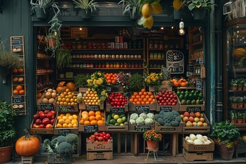 Greengrocer stocked with a variety of fresh fruits and vegetables