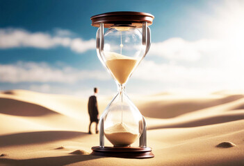 'space copy deadline countdown time passing measuring hourglass bulbs running Sand glasses clock...