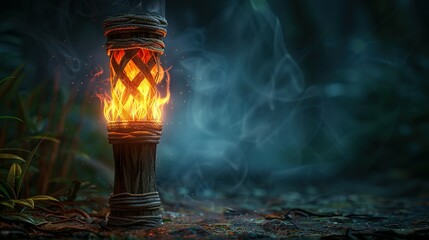 Wooden Beacon: 3D Illustration of Medieval Fire Lamp