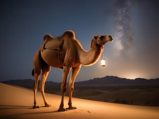 Wild Camels in the desert at night