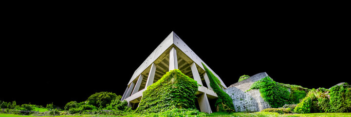 concrete building structure sharp architecture with vegetation climb on facades - Powered by Adobe
