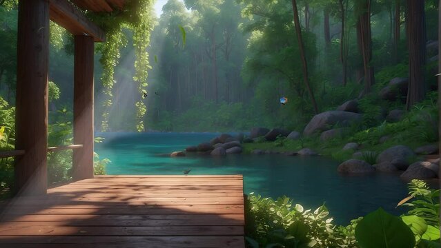 Discover the enchanting retreat of a classic wooden resort tucked away in the heart of a breathtaking forest landscape in this captivating 4K loop.