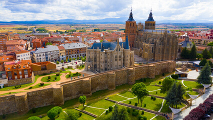Cathedral and Episcopal Palace of Astorga in summer. Castile and Leon. Spain