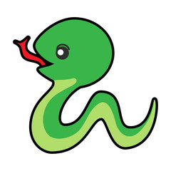年賀状　巳年のかわいいヘビが横を向くイラスト