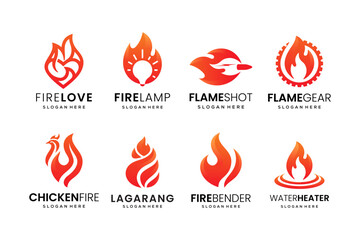 Set of flame fire combination vector logo design premium