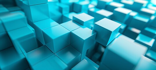 Vibrant Cyan Cubic Patterns: Stunning Ultrawide Banner Background for Modern Design Projects
