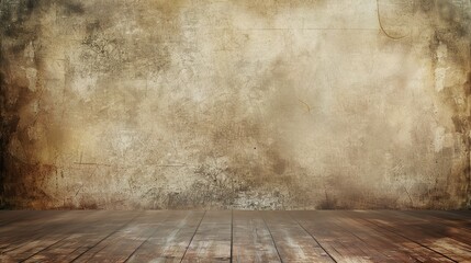 an empty, vintage beige and brown studio background with a floor, dark brown and beige, atmospheric...