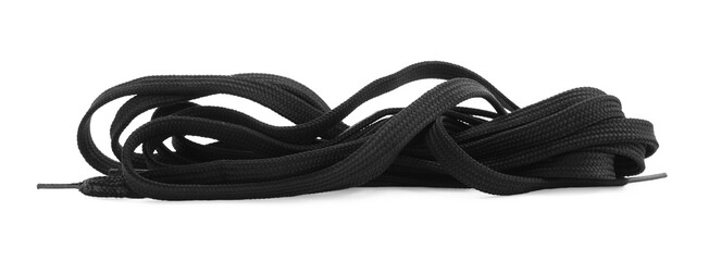 Stylish black shoe laces isolated on white