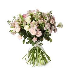 Poster Beautiful bouquet of fresh flowers isolated on white © New Africa