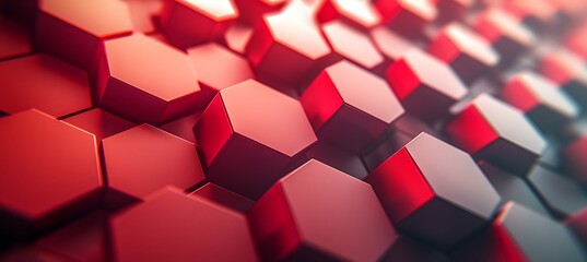 Vibrant Red Hexagon Patterns: Stunning Ultrawide Banner on Black Background for Modern Design Projects and Visual Presentations.