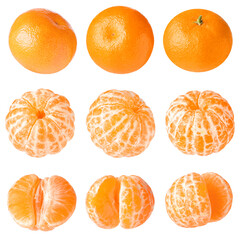 Juicy ripe tangerines isolated on white, set