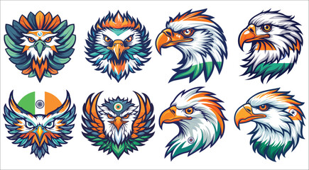 Obraz premium Eagle face with India flag, India flag and eagle face, Colorful eagle mascot logo