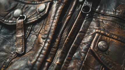 Detailed View of Leather Jacket and Fastener