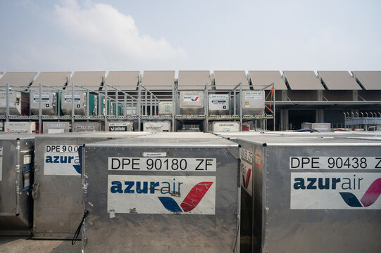 PHUKET, THAILAND - MAY 09, 2023: ULD containers as seen at Phuket International Airport at daytime.