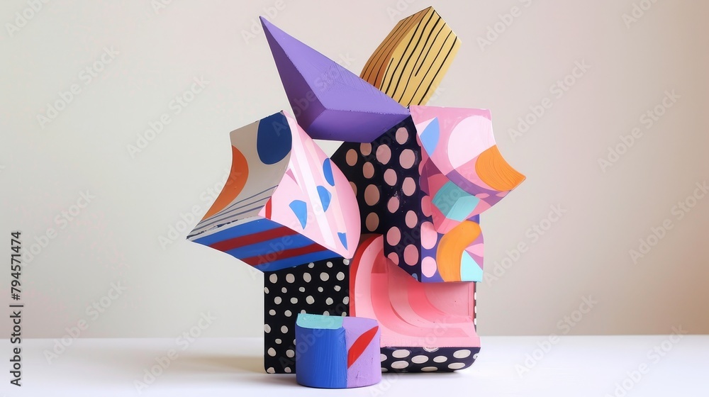Poster construct an abstract 3d sculpture with cute patterns ai generated illustration