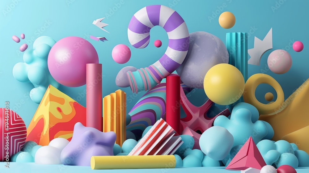 Poster create a 3d abstract rendering with a cute twist in memphis style ai generated illustration
