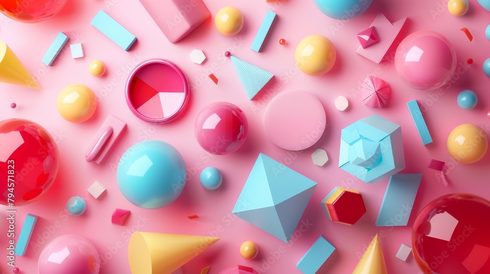 Poster create a 3d abstract pattern with cute geometric shapes ai generated illustration