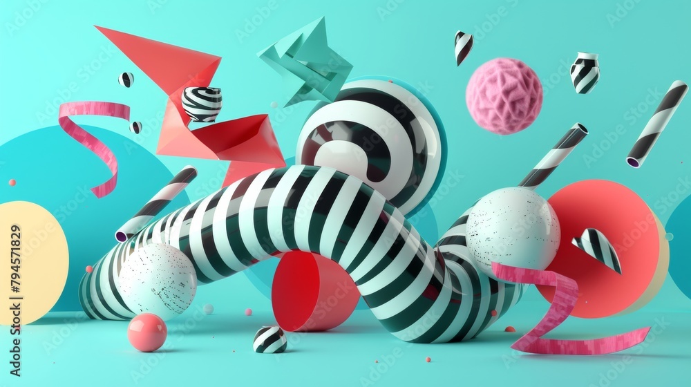 Poster create a 3d abstract rendering with a cute twist in memphis style ai generated illustration