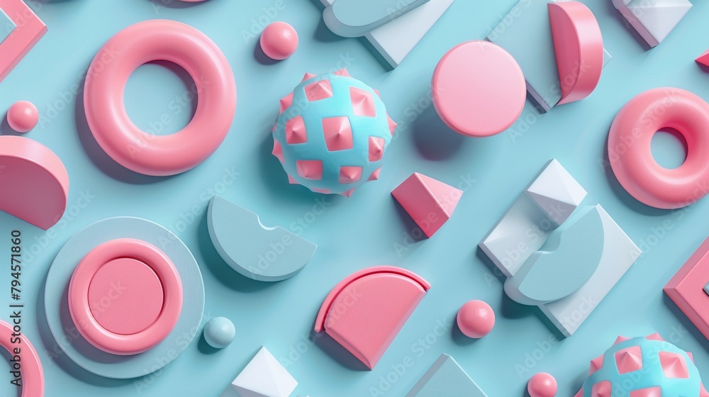 Poster create a 3d abstract pattern with cute geometric shapes ai generated illustration