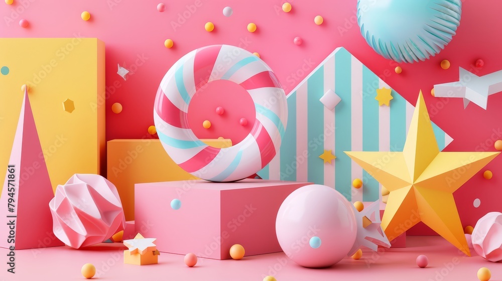 Poster create a 3d abstract rendering with a cute twist in memphis style ai generated illustration
