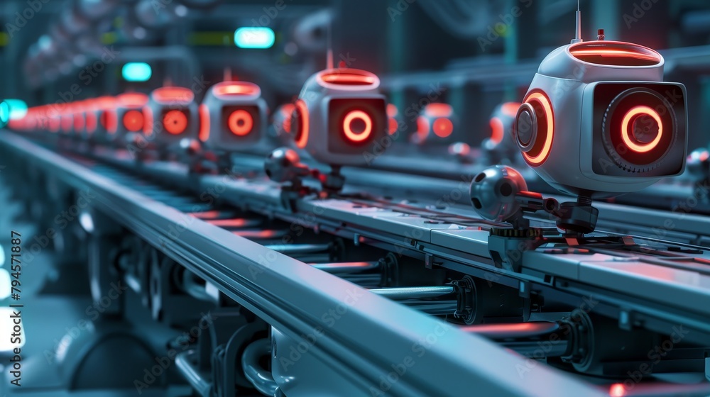Poster create a cute 3d scene of a futuristic robot factory ai generated illustration