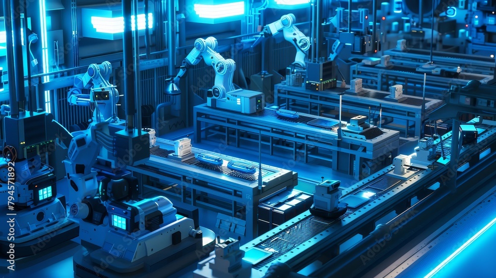 Poster create a cute 3d scene of a futuristic robot factory ai generated illustration